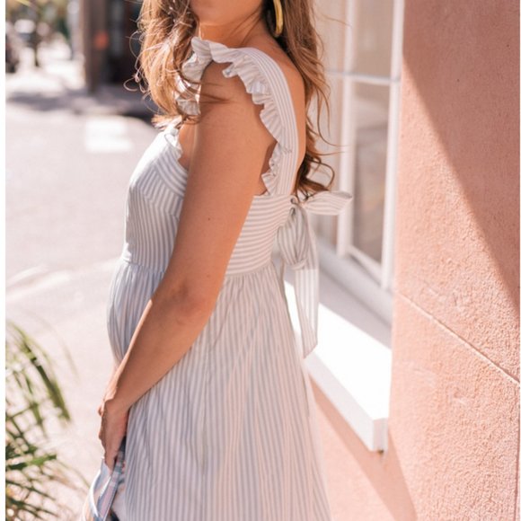 Gal Meets Glam Collection - Jasmine Blue and White Striped Dress - Bow Back - Picture 7 of 10
